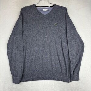 Lacoste Mens V-Neck Sweater Blue Marl Knit Crocodile Logo fits like a U.S. 2 XL